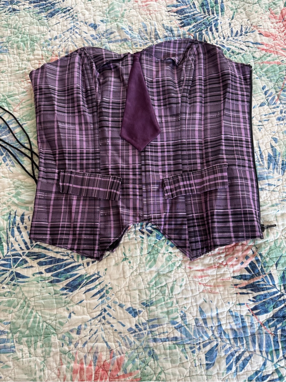 Yesa Purple Plaid Corset Top w/ Tie Y2K Punk Goth Size 34 NWT